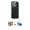 MARSİLYAN™- iPhone 16 Pro Max Kılıf Kozmos Klasik Prime - Siyah 3D Antistatik Cam Ekran Koruyucu + Pers Alüminyum Kamera Lens - CLTM