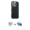 MARSİLYAN™- iPhone 16 Pro Max Kılıf Kozmos Klasik Prime - Siyah 3D Antistatik Cam Ekran Koruyucu + Pers Alüminyum Kamera Lens - GS