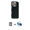 MARSİLYAN™- iPhone 16 Pro Max Kılıf Kozmos Klasik Prime - Siyah 3D Antistatik Cam Ekran Koruyucu + PVD Metal Kamera Lens - GS