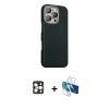 MARSİLYAN™- iPhone 16 Pro Max Kılıf Kozmos Klasik Prime - Siyah 3D Antistatik Cam Ekran Koruyucu + PVD Metal Kamera Lens - GD