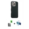MARSİLYAN™- iPhone 16 Pro Max Kılıf Kozmos Klasik Prime - Siyah 3D Antistatik Cam Ekran Koruyucu + Raze Metal Kamera Lens - SH