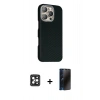MARSİLYAN™- iPhone 16 Pro Max Kılıf Kozmos Klasik Prime - Siyah 3D Antistatik Hayalet Cam Ekran Koruyucu + PVD Metal Kamera Lens - SH