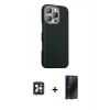 MARSİLYAN™- iPhone 16 Pro Max Kılıf Kozmos Klasik Prime - Siyah 3D Antistatik Hayalet Cam Ekran Koruyucu + PVD Metal Kamera Lens - SH