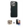MARSİLYAN™- iPhone 16 Pro Max Kılıf Kozmos Klasik Prime - Siyah 3D Antistatik Mat Seramik Nano Ekran Koruyucu + Pers Alüminyum Kamera Lens - CLTM
