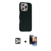 MARSİLYAN™- iPhone 16 Pro Max Kılıf Kozmos Klasik Prime - Siyah 3D Antistatik Mat Seramik Nano Ekran Koruyucu + Gold PVD Metal Kamera Lens