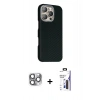 MARSİLYAN™- iPhone 16 Pro Max Kılıf Kozmos Klasik Prime - Siyah Bilvis 3X AR Hayalet Cam Ekran Koruyucu + Pers Alüminyum Kamera Lens - GI