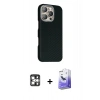 MARSİLYAN™- iPhone 16 Pro Max Kılıf Kozmos Klasik Prime - Siyah Bilvis 5in1 5D Magic Hayalet Cam Ekran Koruyucu + PVD Metal Kamera Lens - GS
