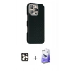 MARSİLYAN™- iPhone 16 Pro Max Kılıf Kozmos Klasik Prime - Siyah Bilvis 5in1 5D Magic Hayalet Cam Ekran Koruyucu + PVD Metal Kamera Lens - GD