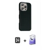 MARSİLYAN™- iPhone 16 Pro Max Kılıf Kozmos Klasik Prime - Siyah Bilvis 5in1 5D Magic Hayalet Cam Ekran Koruyucu + Siyah PVD Metal Kamera Lens