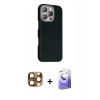 MARSİLYAN™- iPhone 16 Pro Max Kılıf Kozmos Klasik Prime - Siyah Bilvis 5in1 5D Magic Hayalet Cam Ekran Koruyucu + Pers Alüminyum Kamera Lens - CLTM