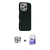 MARSİLYAN™- iPhone 16 Pro Max Kılıf Kozmos Klasik Prime - Siyah Bilvis 5in1 5D Magic Hayalet Cam Ekran Koruyucu + Gri Pers Alüminyum Kamera Lens