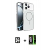MARSİLYAN™- iPhone 16 Pro Max Kılıf Kutup Doku Serisi - Şeffaf 360 Full Body Arka Koruyucu + Gümüş PVD Metal Kamera Lens