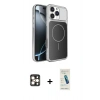 MARSİLYAN™- iPhone 16 Pro Max Kılıf Kutup Doku Serisi - Şeffaf Pasifik Cam Ekran Koruyucu + PVD Metal Kamera Lens - GD