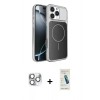 MARSİLYAN™- iPhone 16 Pro Max Kılıf Kutup Doku Serisi - Şeffaf Pasifik Cam Ekran Koruyucu + Gümüş Pers Alüminyum Kamera Lens