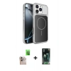 MARSİLYAN™- iPhone 16 Pro Max Kılıf Kutup Doku Serisi - Siyah 360 Mat Full Body Arka Koruyucu + Natural Grey Raze Metal Kamera Lens