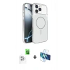 MARSİLYAN™- iPhone 16 Pro Max Kılıf Kutup Doku Serisi - Siyah 3D Antistatik Cam Ekran Koruyucu + Raze Metal Kamera Lens - BZ