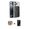 MARSİLYAN™- iPhone 16 Pro Max Kılıf Kutup Doku Serisi - Siyah 3D Antistatik Hayalet Cam Ekran Koruyucu + Pers Alüminyum Kamera Lens - CLTM