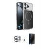 MARSİLYAN™- iPhone 16 Pro Max Kılıf Kutup Doku Serisi - Siyah 3D Antistatik Hayalet Cam Ekran Koruyucu + Pers Alüminyum Kamera Lens - GI