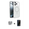MARSİLYAN™- iPhone 16 Pro Max Kılıf Kutup Doku Serisi - Siyah 3D Antistatik Hayalet Cam Ekran Koruyucu + Pers Alüminyum Kamera Lens - GI