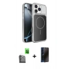 MARSİLYAN™- iPhone 16 Pro Max Kılıf Kutup Doku Serisi - Siyah 3D Antistatik Hayalet Cam Ekran Koruyucu + Raze Metal Kamera Lens - SH