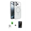 MARSİLYAN™- iPhone 16 Pro Max Kılıf Kutup Doku Serisi - Siyah 3D Antistatik Hayalet Cam Ekran Koruyucu + Raze Metal Kamera Lens - BZ