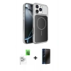 MARSİLYAN™- iPhone 16 Pro Max Kılıf Kutup Doku Serisi - Siyah 3D Antistatik Hayalet Cam Ekran Koruyucu + Raze Metal Kamera Lens - BZ