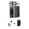 MARSİLYAN™- iPhone 16 Pro Max Kılıf Kutup Doku Serisi - Siyah 3D Antistatik Hayalet Cam Ekran Koruyucu + Raze Metal Kamera Lens - NLGY