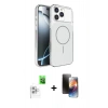 MARSİLYAN™- iPhone 16 Pro Max Kılıf Kutup Doku Serisi - Siyah 3D Antistatik Mat Seramik Nano Ekran Koruyucu + Beyaz Raze Metal Kamera Lens