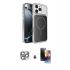 MARSİLYAN™- iPhone 16 Pro Max Kılıf Kutup Doku Serisi - Siyah 3D Antistatik Mat Seramik Nano Ekran Koruyucu + Pers Alüminyum Kamera Lens - GI