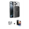 MARSİLYAN™- iPhone 16 Pro Max Kılıf Kutup Doku Serisi - Siyah 3D Antistatik Mat Seramik Nano Ekran Koruyucu + Gümüş Pers Alüminyum Kamera Lens