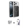 MARSİLYAN™- iPhone 16 Pro Max Kılıf Kutup Doku Serisi - Siyah Bilvis 3X AR Hayalet Cam Ekran Koruyucu + Pers Alüminyum Kamera Lens - GS