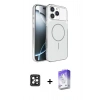 MARSİLYAN™- iPhone 16 Pro Max Kılıf Kutup Doku Serisi - Siyah Bilvis 5in1 3D Magic Cam Ekran Koruyucu + Siyah PVD Metal Kamera Lens