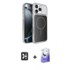MARSİLYAN™- iPhone 16 Pro Max Kılıf Kutup Doku Serisi - Siyah Bilvis 5in1 5D Magic Hayalet Cam Ekran Koruyucu + Siyah PVD Metal Kamera Lens