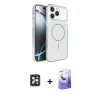 MARSİLYAN™- iPhone 16 Pro Max Kılıf Kutup Doku Serisi - Siyah Bilvis 5in1 5D Magic Hayalet Cam Ekran Koruyucu + Siyah PVD Metal Kamera Lens