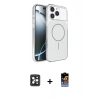 MARSİLYAN™- iPhone 16 Pro Max Kılıf Kutup Doku Serisi - Siyah Buffer Hayalet Cam Ekran Koruyucu + PVD Metal Kamera Lens - SH