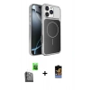 MARSİLYAN™- iPhone 16 Pro Max Kılıf Kutup Doku Serisi - Siyah Buffer Hayalet Cam Ekran Koruyucu + Raze Metal Kamera Lens - SH