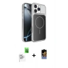 MARSİLYAN™- iPhone 16 Pro Max Kılıf Kutup Doku Serisi - Siyah Buffer Hayalet Cam Ekran Koruyucu + Raze Metal Kamera Lens - BZ