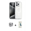 MARSİLYAN™- iPhone 16 Pro Max Kılıf Nova Asil Prime - Şeffaf Pasifik Cam Ekran Koruyucu + Gri Pers Alüminyum Kamera Lens
