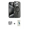 MARSİLYAN™- iPhone 16 Pro Max Kılıf Nova Asil Prime - Şeffaf Pasifik Cam Ekran Koruyucu + Gri Pers Alüminyum Kamera Lens