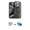 MARSİLYAN™- iPhone 16 Pro Max Kılıf Nova Asil Prime - Siyah 3D Antistatik Cam Ekran Koruyucu + Pers Alüminyum Kamera Lens - GS