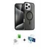 MARSİLYAN™- iPhone 16 Pro Max Kılıf Nova Asil Prime - Siyah 3D Antistatik Cam Ekran Koruyucu + Raze Metal Kamera Lens - BZ