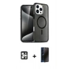 MARSİLYAN™- iPhone 16 Pro Max Kılıf Nova Asil Prime - Siyah 3D Antistatik Hayalet Cam Ekran Koruyucu + PVD Metal Kamera Lens - GS
