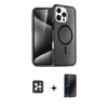 MARSİLYAN™- iPhone 16 Pro Max Kılıf Nova Asil Prime - Siyah 3D Antistatik Hayalet Cam Ekran Koruyucu + PVD Metal Kamera Lens - SH