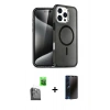 MARSİLYAN™- iPhone 16 Pro Max Kılıf Nova Asil Prime - Siyah 3D Antistatik Hayalet Cam Ekran Koruyucu + Raze Metal Kamera Lens - SH