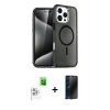 MARSİLYAN™- iPhone 16 Pro Max Kılıf Nova Asil Prime - Siyah 3D Antistatik Hayalet Cam Ekran Koruyucu + Raze Metal Kamera Lens - BZ