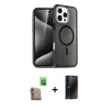 MARSİLYAN™- iPhone 16 Pro Max Kılıf Nova Asil Prime - Siyah 3D Antistatik Hayalet Cam Ekran Koruyucu + Raze Metal Kamera Lens - CLTM