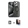 MARSİLYAN™- iPhone 16 Pro Max Kılıf Nova Asil Prime - Siyah 3D Antistatik Mat Seramik Nano Ekran Koruyucu + Gümüş PVD Metal Kamera Lens
