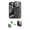 MARSİLYAN™- iPhone 16 Pro Max Kılıf Nova Asil Prime - Siyah 3D Antistatik Mat Seramik Nano Ekran Koruyucu + Raze Metal Kamera Lens - SH
