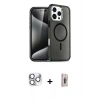 MARSİLYAN™- iPhone 16 Pro Max Kılıf Nova Asil Prime - Siyah Bilvis 3D Cam Ekran Koruyucu + Gümüş Pers Alüminyum Kamera Lens