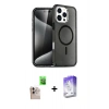MARSİLYAN™- iPhone 16 Pro Max Kılıf Nova Asil Prime - Siyah Bilvis 5in1 3D Magic Cam Ekran Koruyucu + Natural Grey Raze Metal Kamera Lens